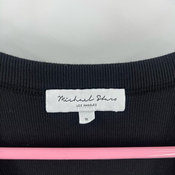 NEW MICHAEL STARS Marine Dress Size Small Black Ribbed Ruched Tie Maxi Bodycon - Picture 4 of 13